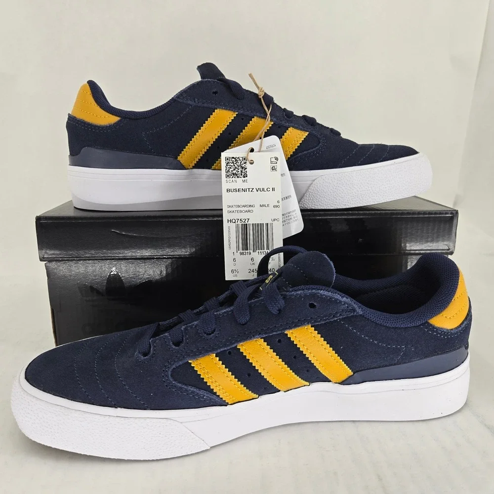 Adidas Busenitz Vulc II Navy Yellow Suede Skate Shoes HQ7527 Mens 6.5